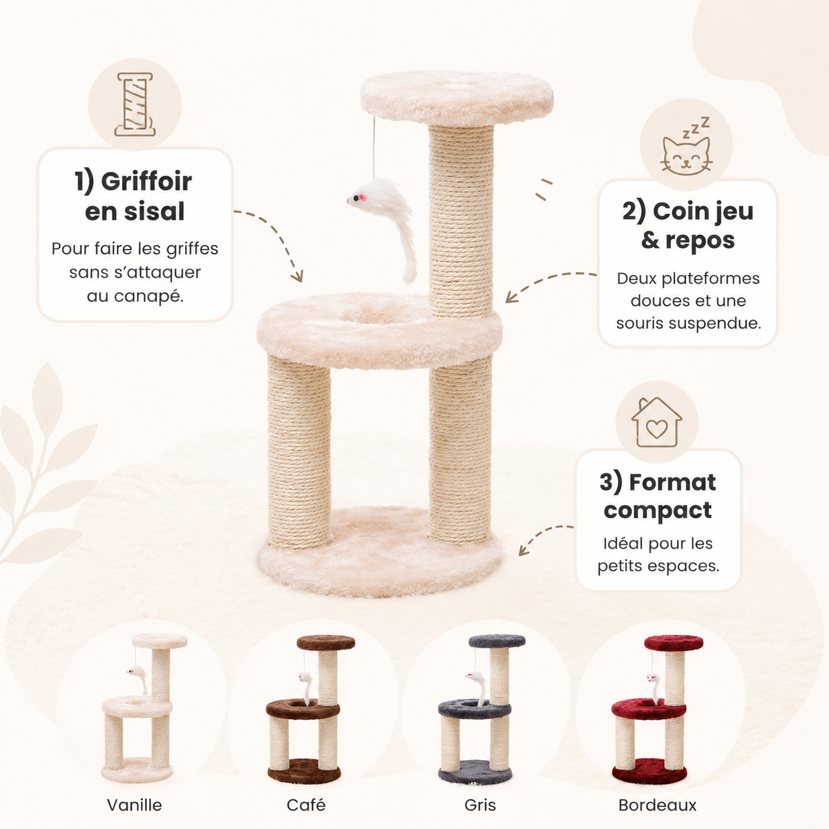 Arbre à chat compact 3 niveaux