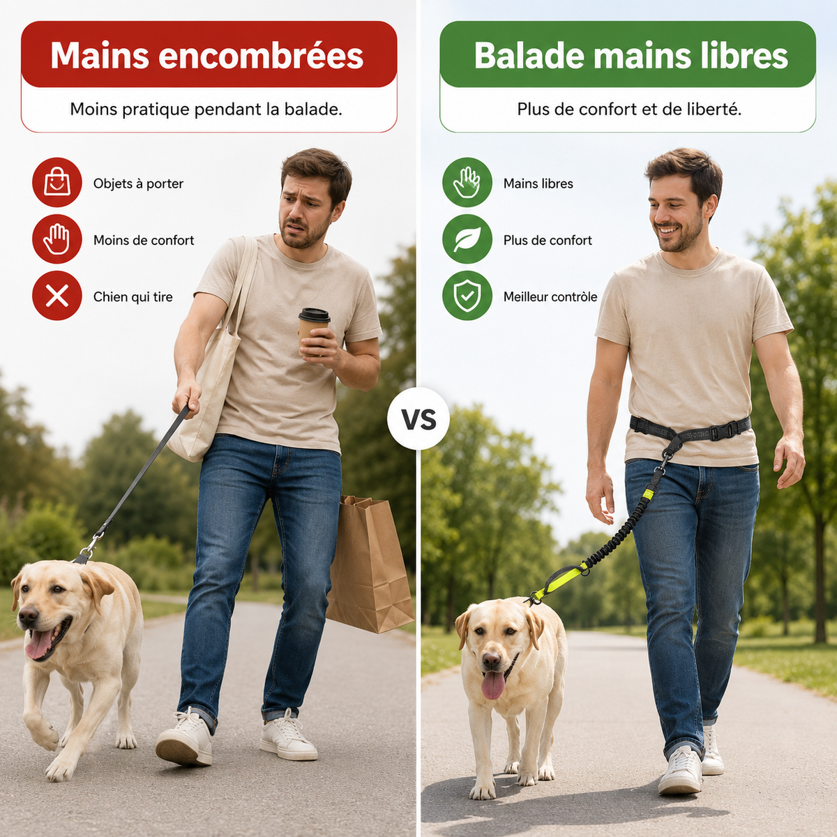 Laisse mains libres pour chien